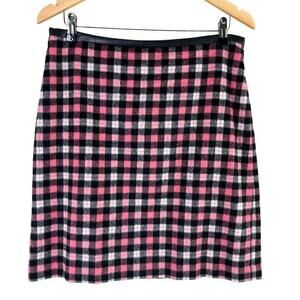 Talbots Wool Blend Plaid Mini Skirt Pink Black‎ Side Zip Lined, Size 8